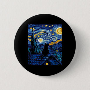 Cat Starry Night Van Gogh Cat Art Lover Funny Cat Button