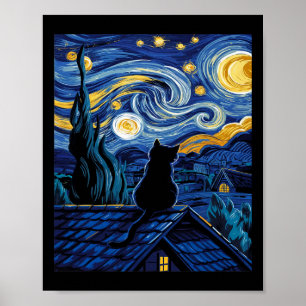 Cat Starry Night Van Gogh Cat Art Lover Funny Cat Poster