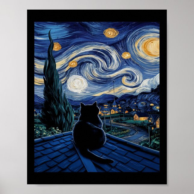 Cat Starry Night Van Gogh Cat Art Lover Funny Cat  Poster (Front)