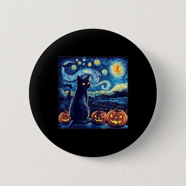 Cat Starry Night Van Gogh Cat For Cat Lover Cat Da Button (Front)