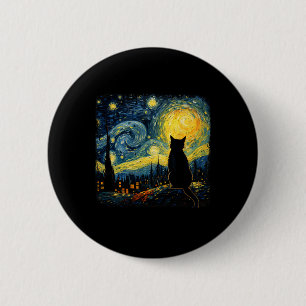 Cat Starry Night Van Gogh Cat For Cat Lover Cat Mo Button