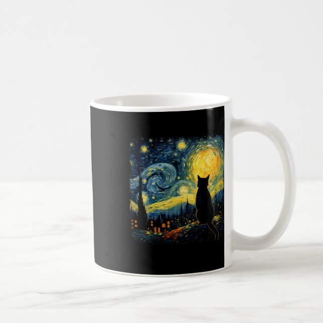 Cat Starry Night Van Gogh Cat For Cat Lover Cat Mo Coffee Mug (Right)
