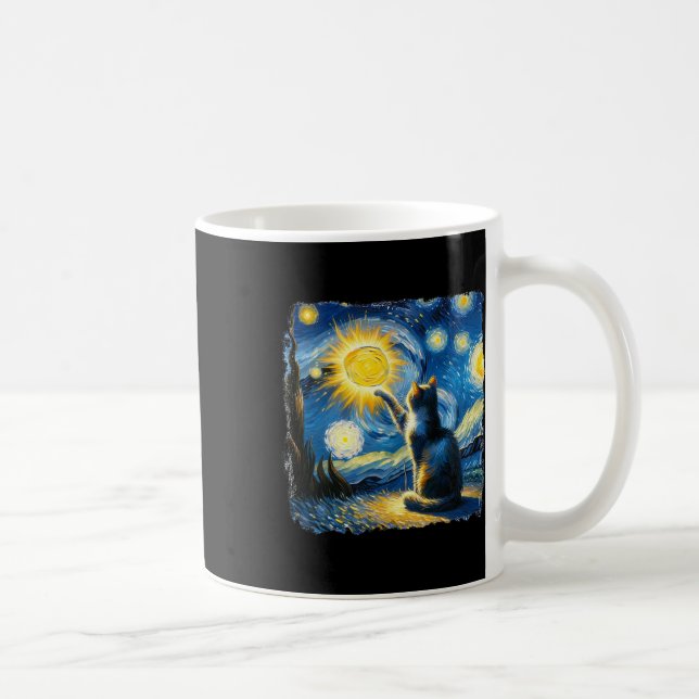 Cat Starry Night Van Gogh Cat For Cat Lover Cat Mo Coffee Mug (Right)