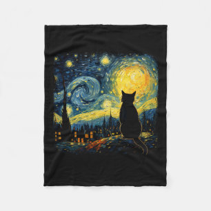 Cat Starry Night Van Gogh Cat For Cat Lover Cat Mo Fleece Blanket