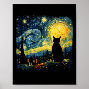 Cat Starry Night Van Gogh Cat For Cat Lover Cat Mo Poster