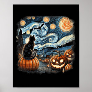 Cat Starry Night Van Gogh Cat For Cat Lover Cat Mo Poster