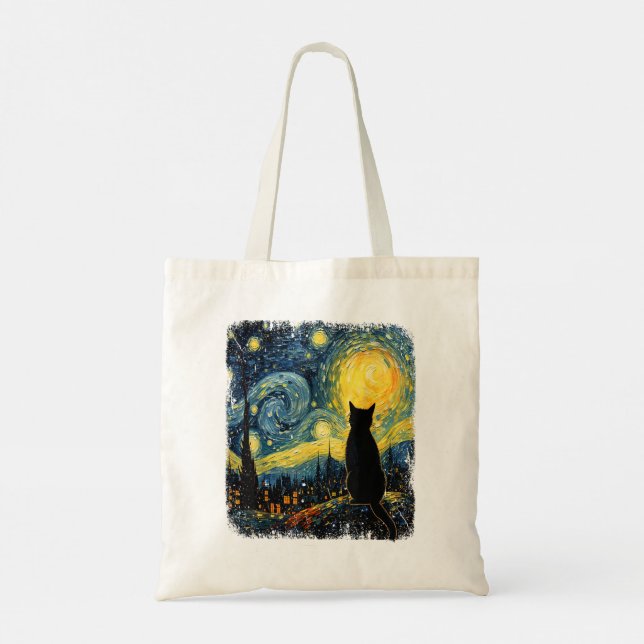 Cat Starry Night Van Gogh Cat for Cat Lover Cat Mo Tote Bag (Back)