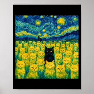 Cat Starry Night Van Gogh Cat For Cat Lover Poster