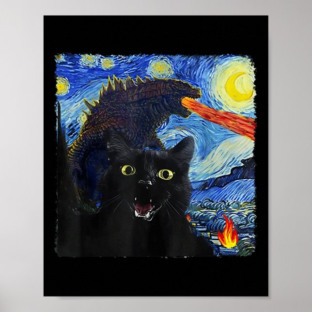 Cat Starry Night Van Gogh Cat For Cat Lover  Poster (Front)