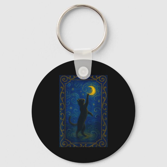 Cat Starry Night Van Gogh Cat Funny Cat Lover Mom  Keychain (Front)