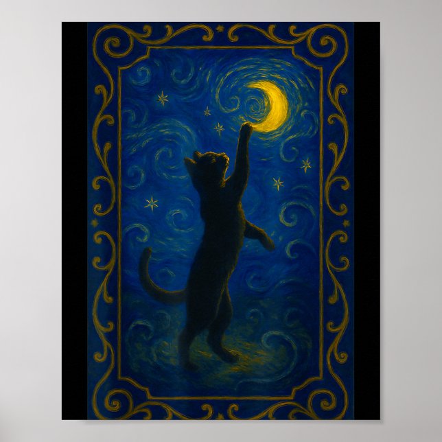 Cat Starry Night Van Gogh Cat Funny Cat Lover Mom  Poster (Front)
