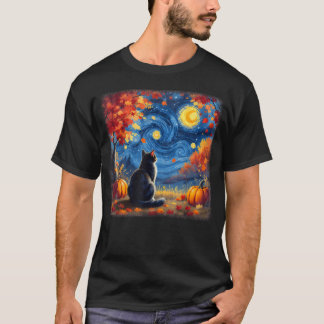 Cat Starry Night Van Gogh Cat Lover Thanksgiving T-Shirt