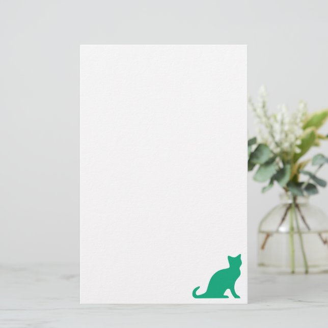 Cat stationery writing paper with green kitten (Standing Front)