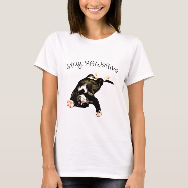 Cat Stay PAWsitive Meow T-Shirt (Front)