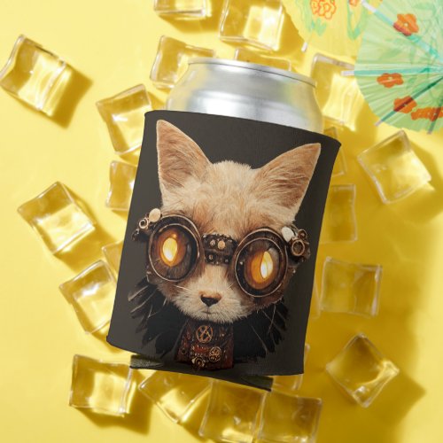 Cat Steampunk Gothic Retro Kitty Portrait Can Cooler