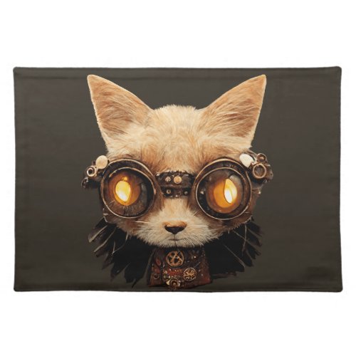 Cat Steampunk Gothic Retro Kitty Portrait Cloth Placemat