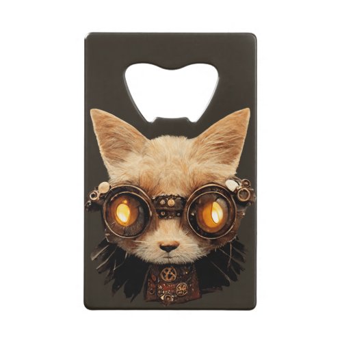 Cat Steampunk Gothic Retro Kitty Portrait Credit Card Bottle Opener