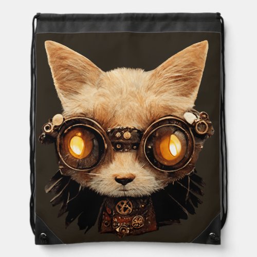 Cat Steampunk Gothic Retro Kitty Portrait Drawstring Bag