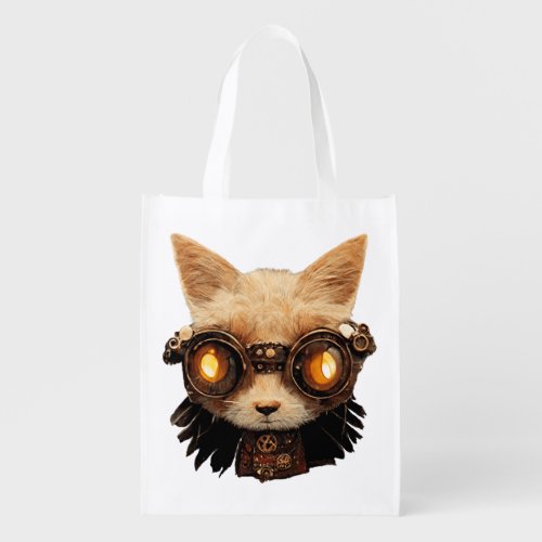Cat Steampunk Gothic Retro Kitty Portrait Grocery Bag