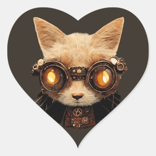 Cat Steampunk Gothic Retro Kitty Portrait Heart Sticker