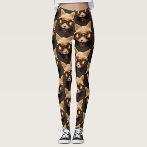 Cat Steampunk Gothic Retro Kitty Portrait Leggings