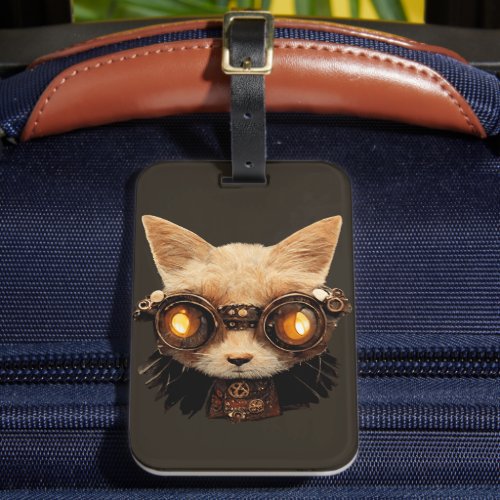 Cat Steampunk Gothic Retro Kitty Portrait Luggage Tag