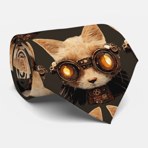 Cat Steampunk Gothic Retro Kitty Portrait Neck Tie