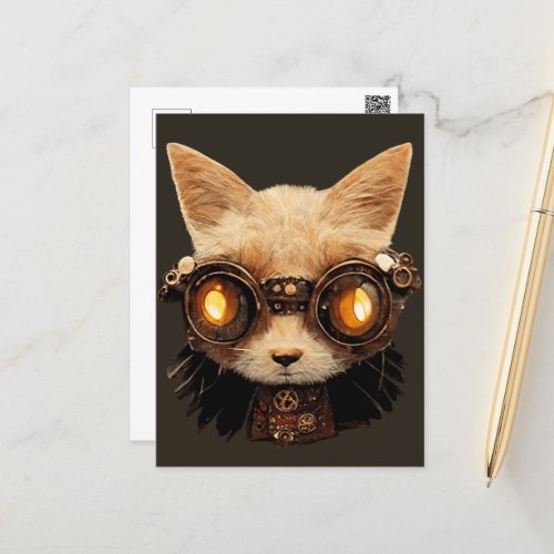 Cat Steampunk Gothic Retro Kitty Portrait Postcard