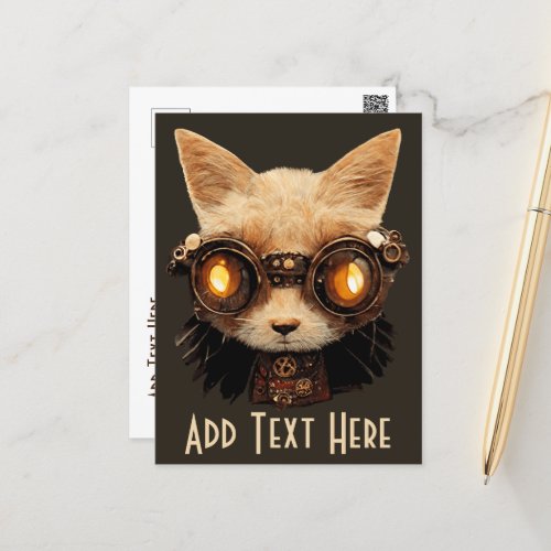Cat Steampunk Gothic Retro Kitty Portrait Postcard