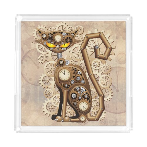 Cat Steampunk Vintage Retro Style Machine  Acrylic Tray