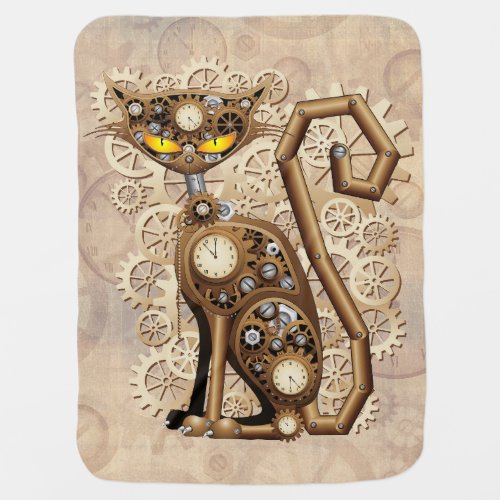 Cat Steampunk Vintage Retro Style Machine  Baby Blanket