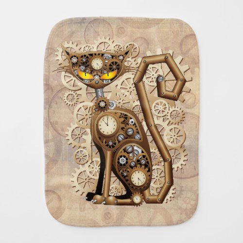 Cat Steampunk Vintage Retro Style Machine  Baby Burp Cloth