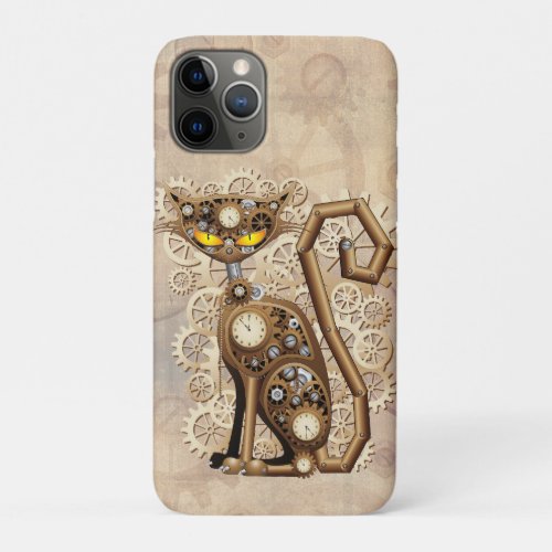 Cat Steampunk Vintage Retro Style Machine  iPhone 11 Pro Case