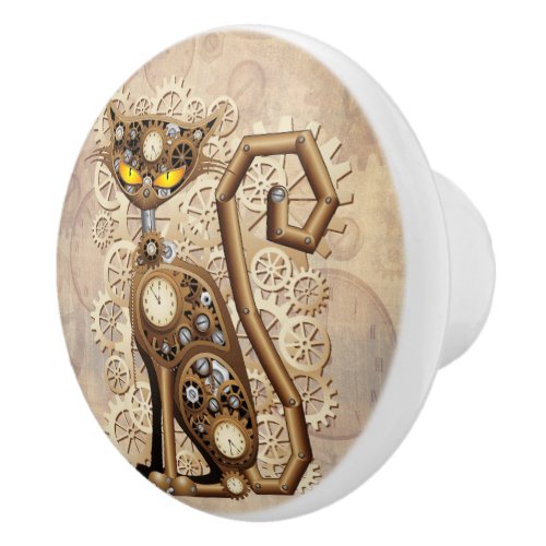 Cat Steampunk Vintage Retro Style Machine  Ceramic Knob