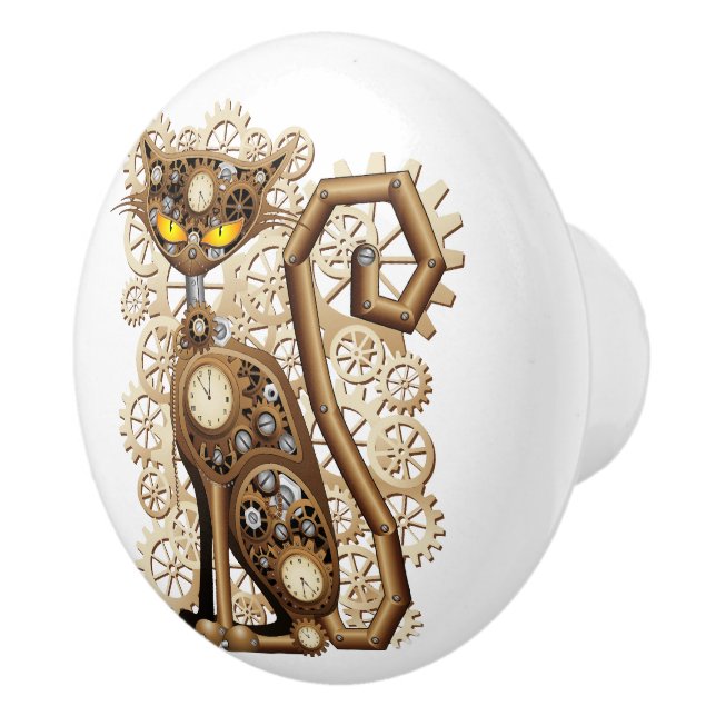 Cat Steampunk Vintage Retro Style Machine  Ceramic Knob (Right)