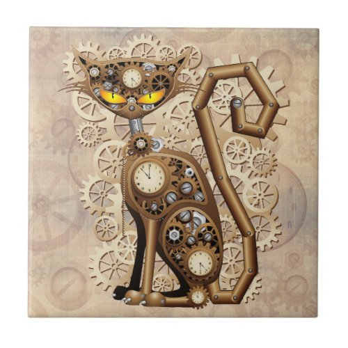 Cat Steampunk Vintage Retro Style Machine  Ceramic Tile