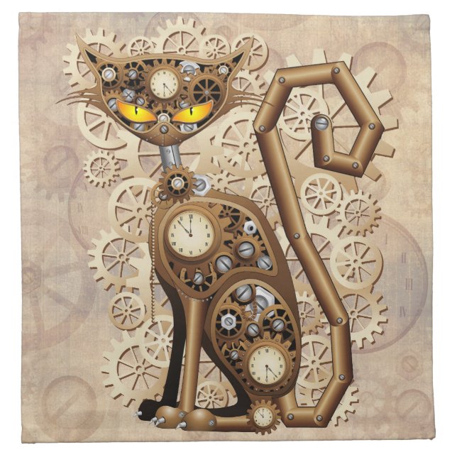 Cat Steampunk Vintage Retro Style Machine  Cloth Napkin (Front)