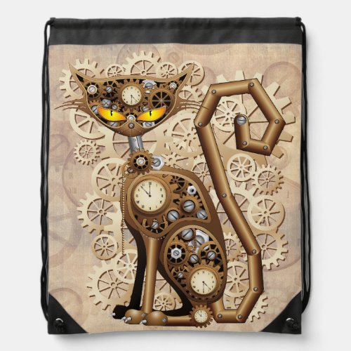 Cat Steampunk Vintage Retro Style Machine  Drawstring Bag