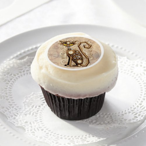 Cat Steampunk Vintage Retro Style Machine  Edible Frosting Rounds