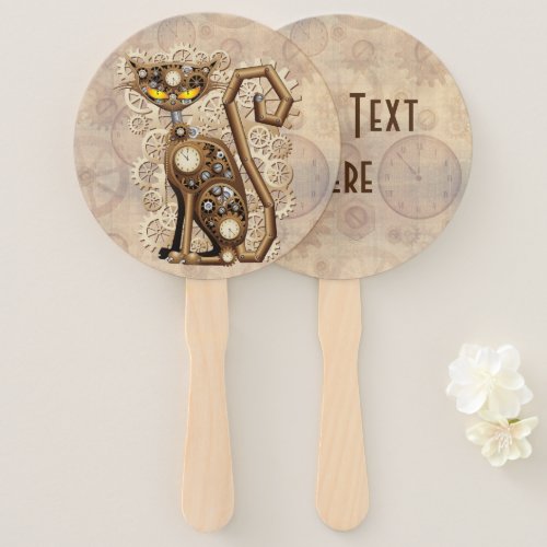 Cat Steampunk Vintage Retro Style Machine  Hand Fan