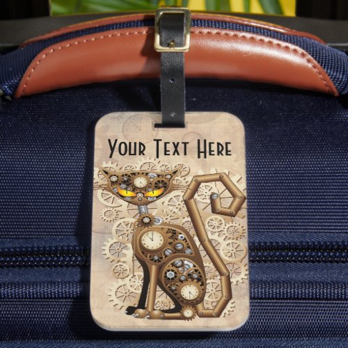 Cat Steampunk Vintage Retro Style Machine  Luggage Tag