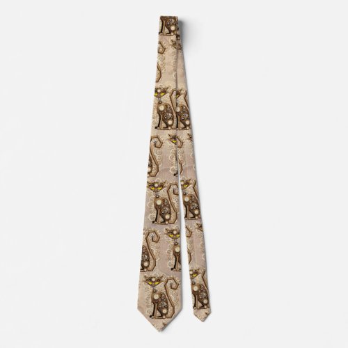 Cat Steampunk Vintage Retro Style Machine  Neck Tie