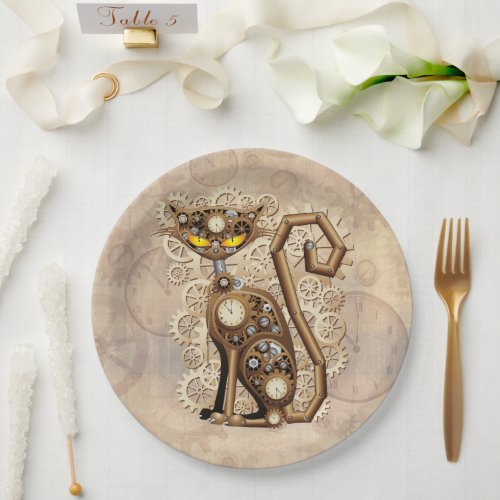 Cat Steampunk Vintage Retro Style Machine  Paper Plates