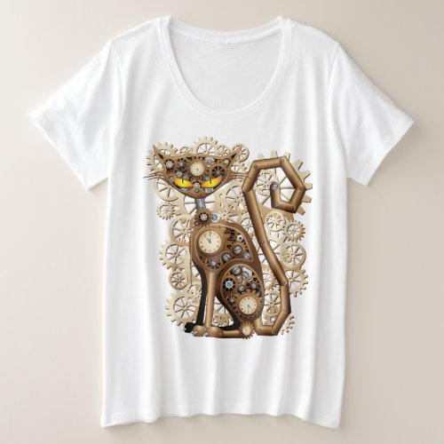 Cat Steampunk Vintage Retro Style Machine  Plus Size T_Shirt