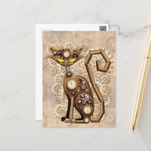 Cat Steampunk Vintage Retro Style Machine  Postcard