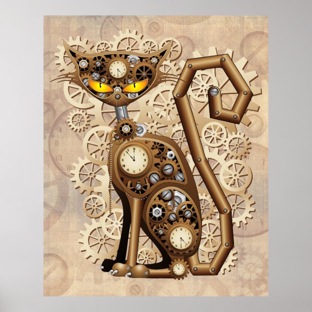 Cat Steampunk Vintage Retro Style Machine  Poster (Front)