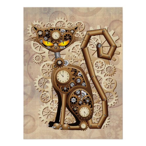 Cat Steampunk Vintage Retro Style Machine  Poster