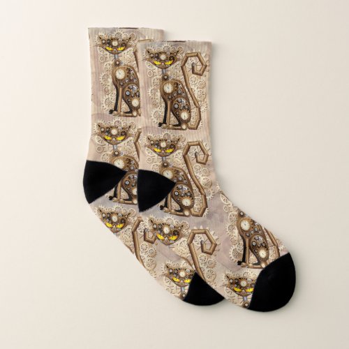 Cat Steampunk Vintage Retro Style Machine  Socks