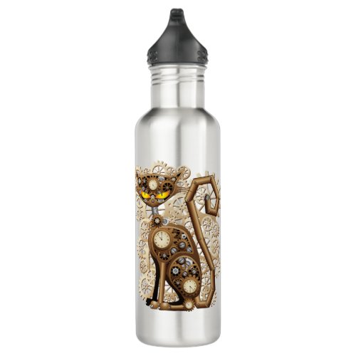 Cat Steampunk Vintage Retro Style Machine  Stainless Steel Water Bottle