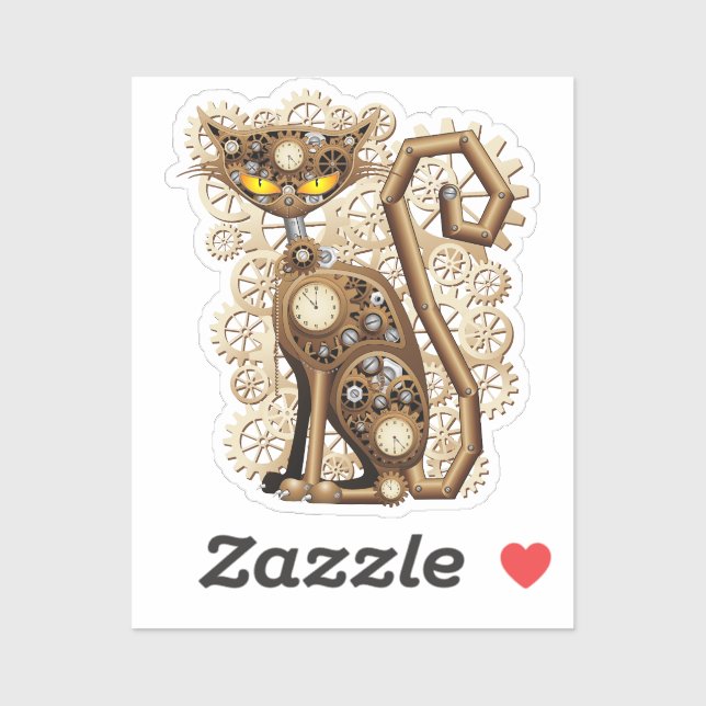 Cat Steampunk Vintage Retro Style Machine  Sticker (Sheet)